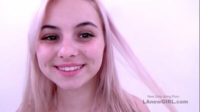 Cute Blonde Teen cums REALLY hard on Producer’s cock